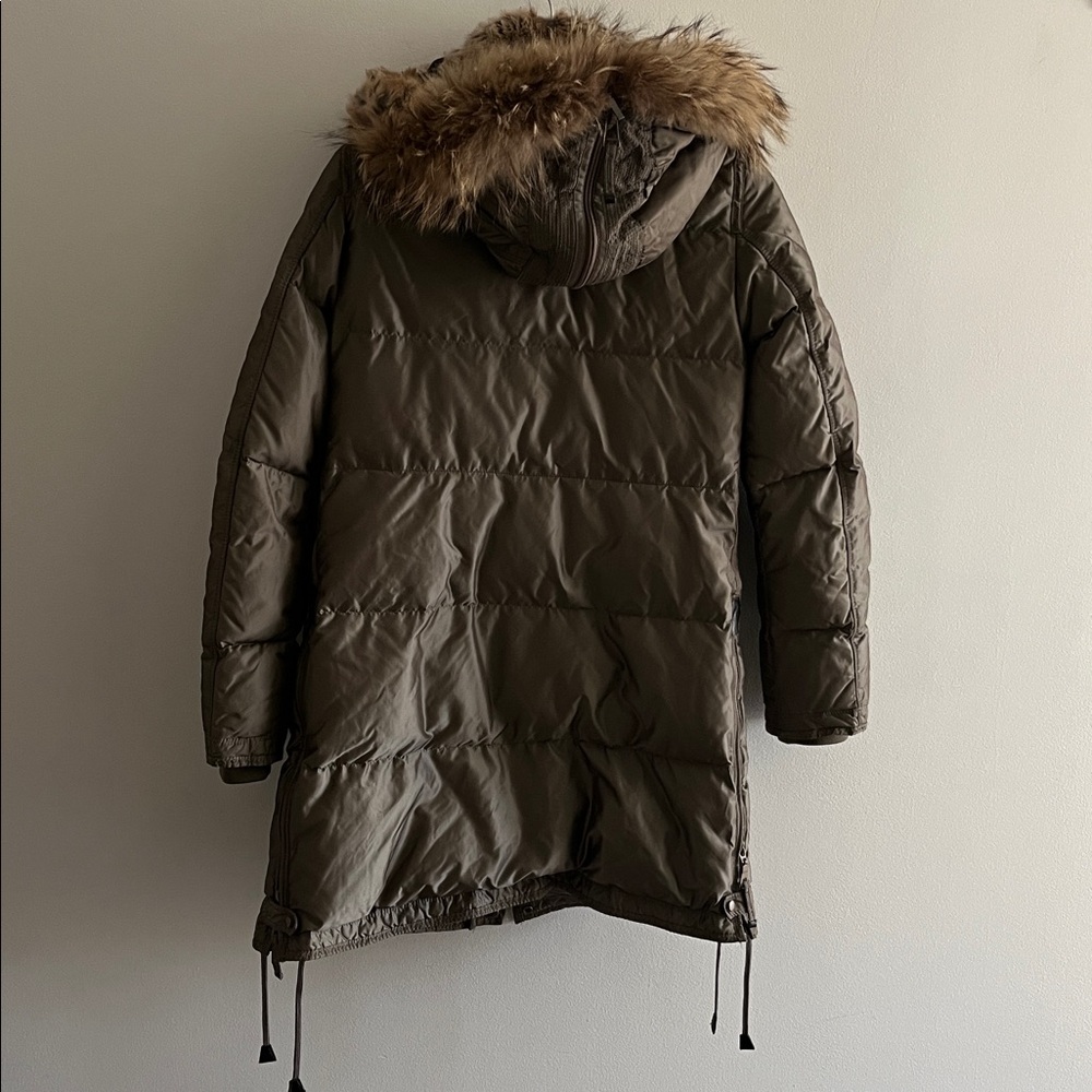 PARAJUMPERS khaki down parka Masterpiece Series with fur hood, size small